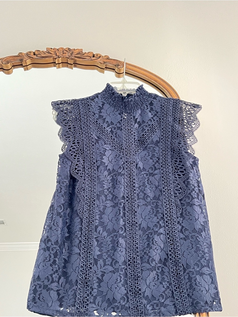 Cable & Gauge Navy Lace High-Neck Sleeveless Top